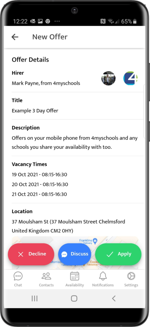 Updatedge New Offer details Supply Teacher Offer